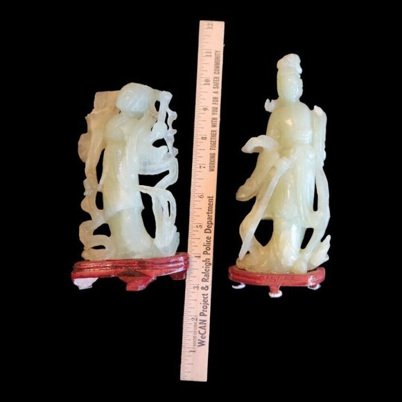 Set of 4 Vintage GESHIA's Asian Italy Green Jadeite Glass Figurines Wood Base - Picture 13 of 16